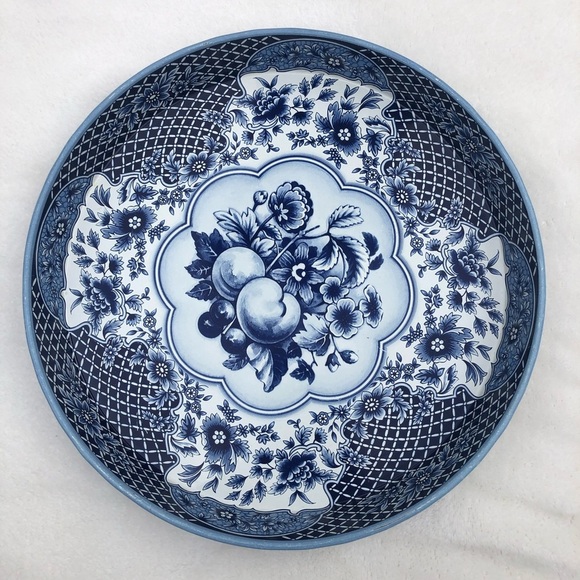 Daher Other - Daher Decorated Ware Round Metal Tray - Blue White Fruit Floral Made in England